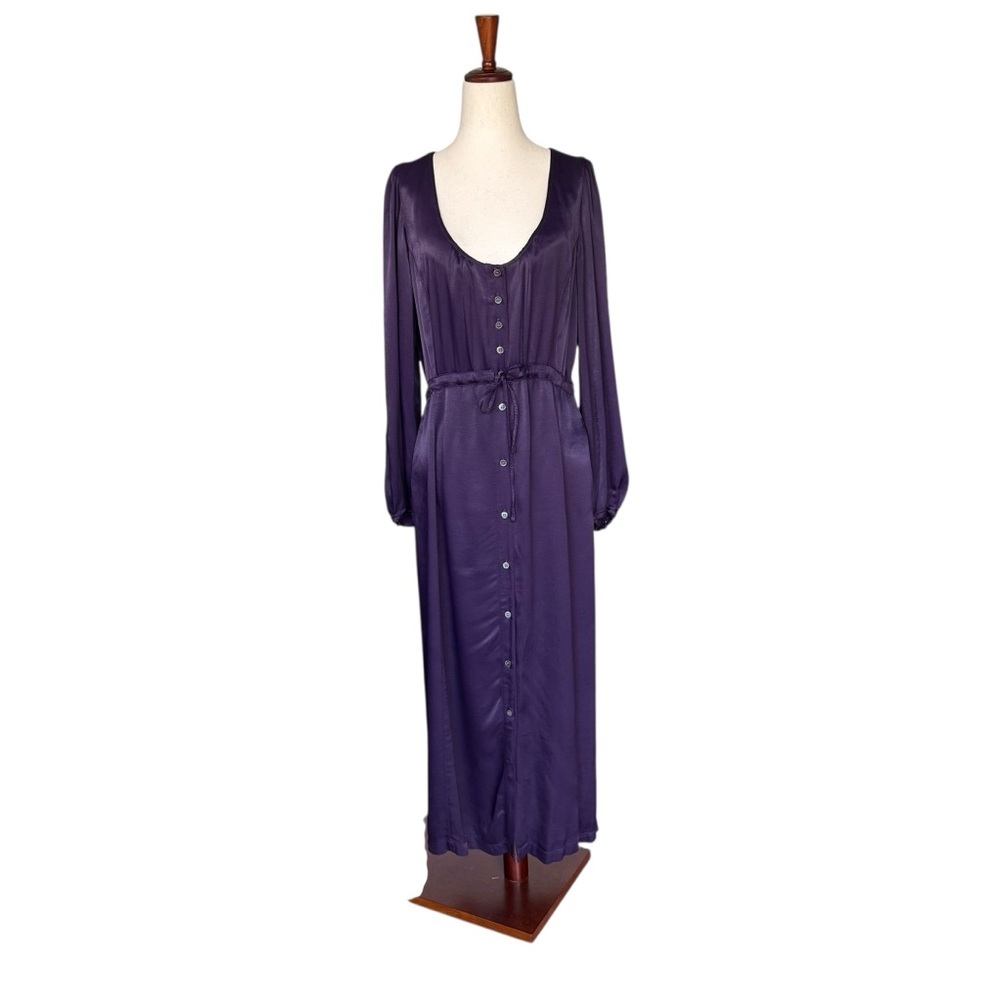 Raquel Allegra Sunday Purple Satin Midi Dress sz Small